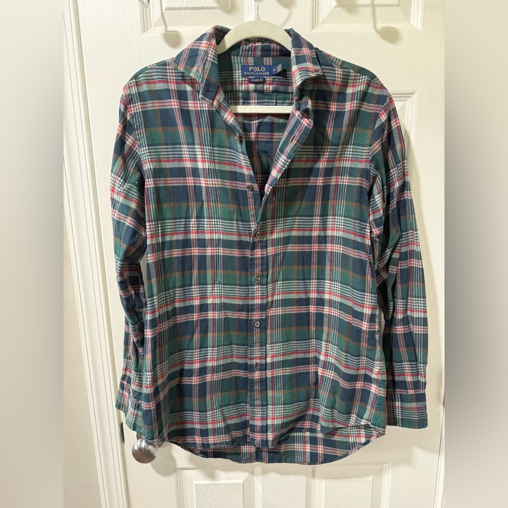 Ralph Lauren Men's Blue and Red Plaid Shirt